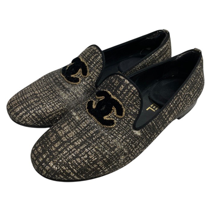 CHANEL/シャネル/ココマーク/パンプス/ツィード/黒いこと黒/大きさ37.5/37 1/2/イタリア製/レディース/FB4410
