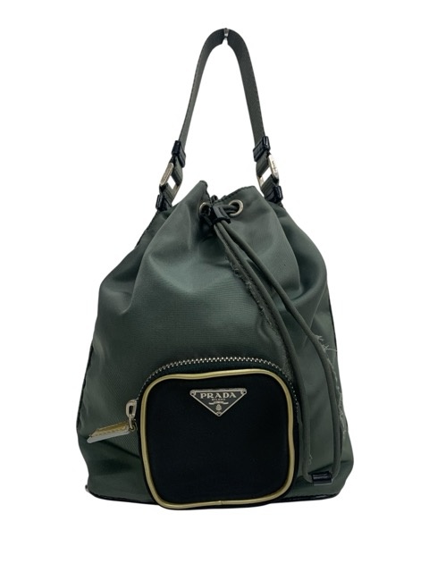 PRADA/プラダ/ミニハンドバック/合切袋/井戸釣瓶/三角ロゴタイプ/ナイロン/カーキ/FC3610