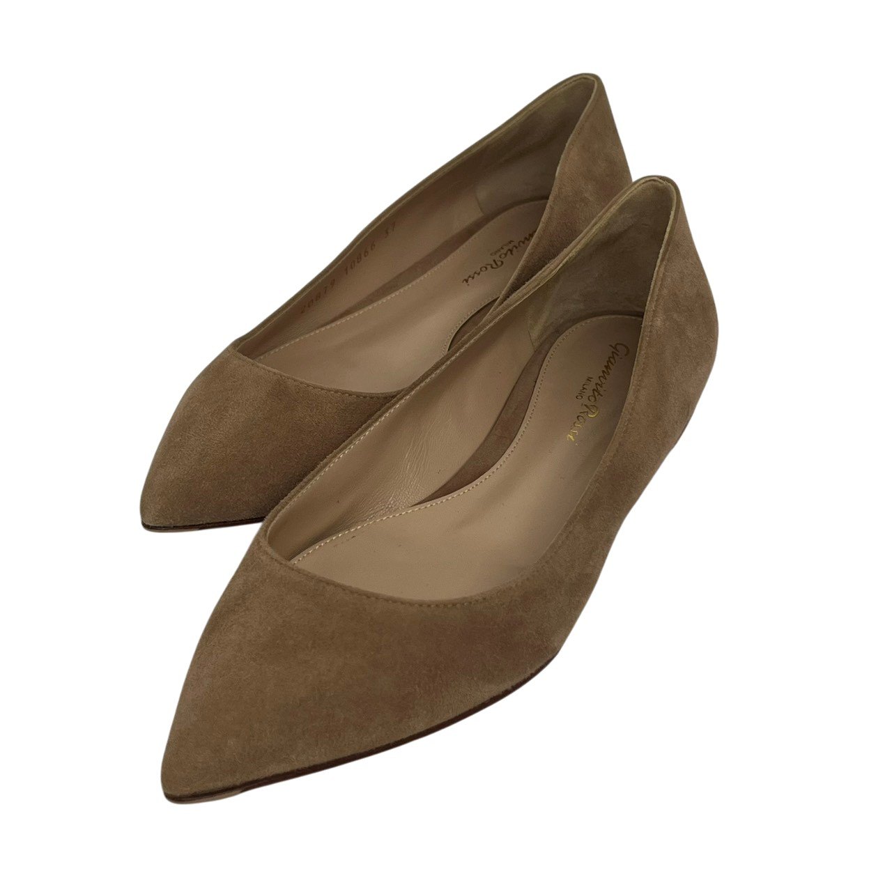 美品/Gianvito Rossi/ジャンヴィトロッシ/20879/GIANVITO FLAT/バレーシューズ/スエードクロス/ベージュ/37/RS1442