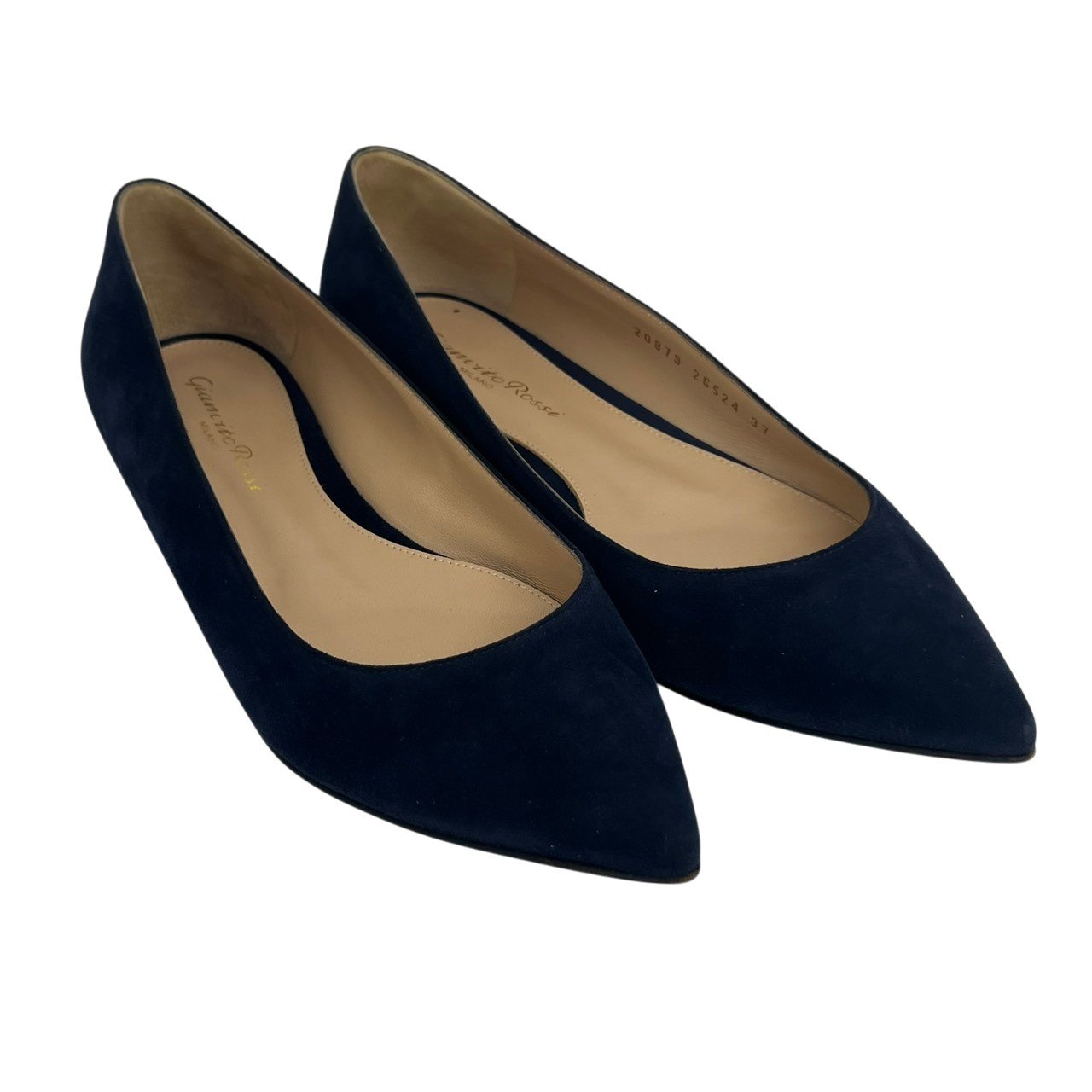 美品/Gianvito Rossi/ジャンヴィトロッシ/20879/GIANVITO FLAT/バレーシューズ/スエードクロス/米国海軍/37/RS1439
