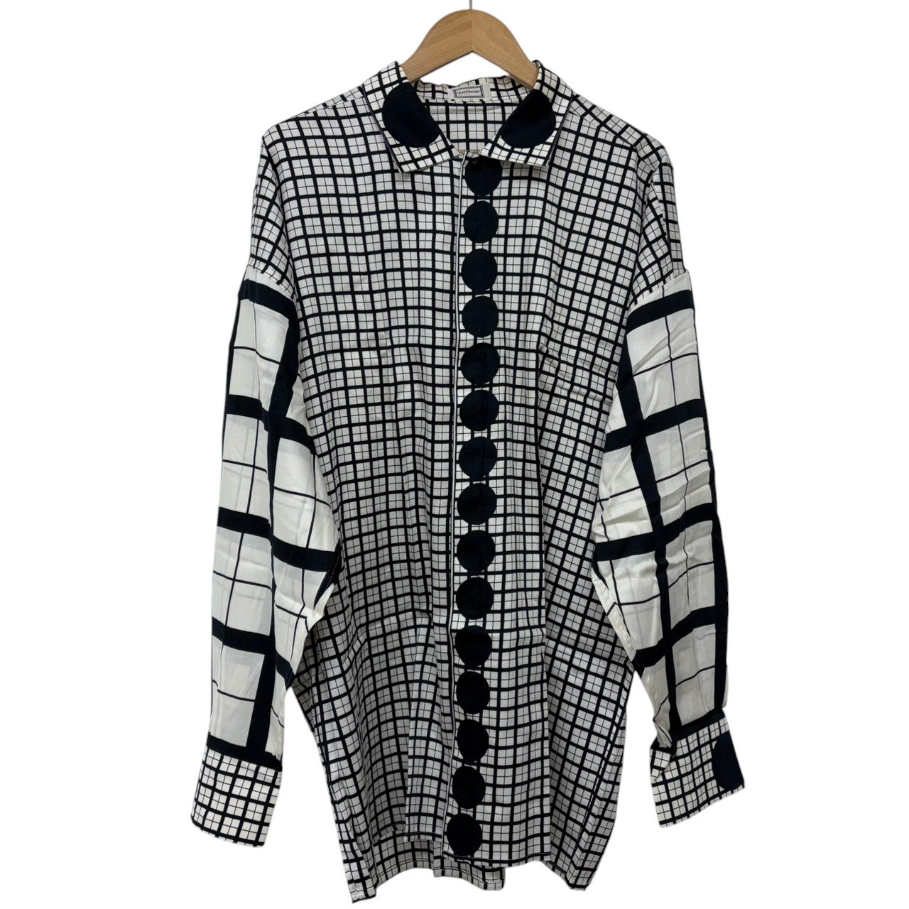 Gianni Versace/ヴェルサーチ/ドットチェックドレスシャツ/大いさ52/黒×白/メンズ/RS1507
