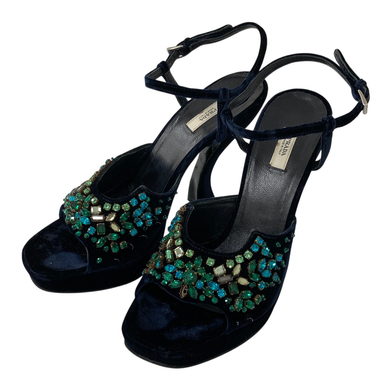 PRADA/プラダ/ヴィンテージ/ビジュー/サンダル/サイズ37 1/2/ネイビー/ヒール11cm/レディース/RS1847｜リサイクルストア　エコライフ