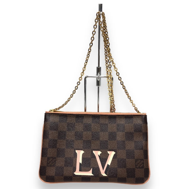 【LOUIS VUITTON】ルイヴィトン ダミエ ポシェット ドゥーブルジップ N60254 チェン ショルダーバッグ LV 良品 サクラ色 RC4478  【中古】