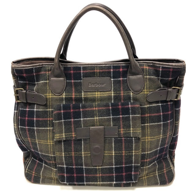 【値下げしました】【Barbour】バブアー ウール トートバッグ チェック レザー メンズ 男性用 鞄 ブラウン RC4265 【中古】｜リサイクルストア　エコライフ