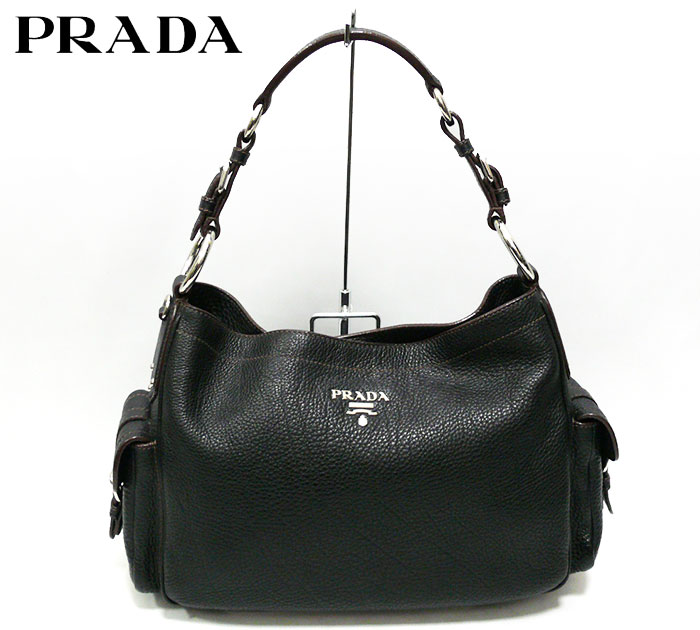 訳あり-PRADA - PRADA 黒 レザー×ナイロン ショルダーバッグ