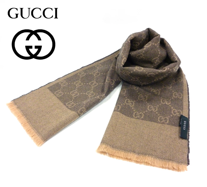 【楽天市場】【GUCCI】 グッチ マフラー ベージュ×ブラウン GG柄 高級 ブランド 大判 ストール イタリア製 ウール100%