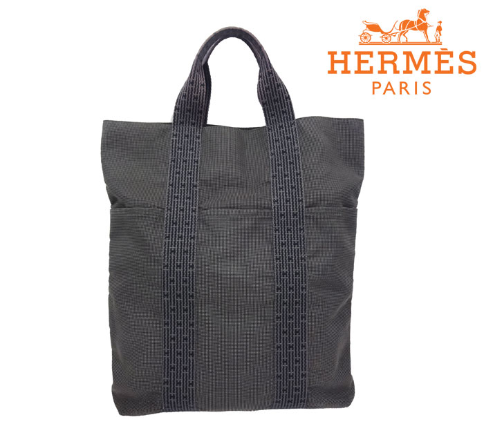 HERMES エールライン ポシェット ショルダーバッグ キャンバス グレー