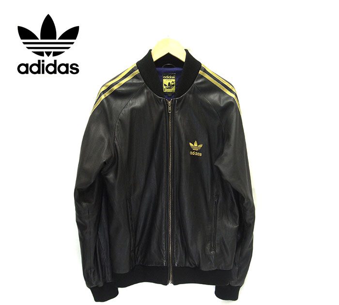 90s アディダス adidas レザージャケット ライダース 3本ライン 本革