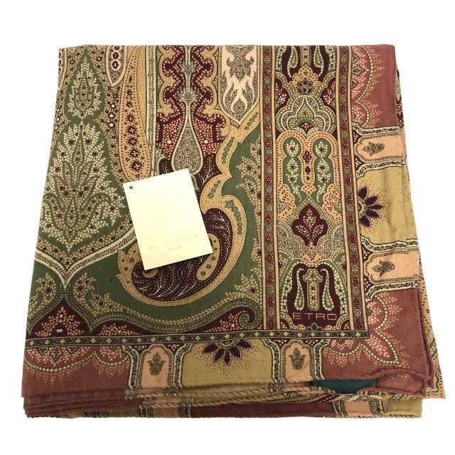 楽天市場】エトロ ウール・シルク 長方形 大判 ストール グリーン