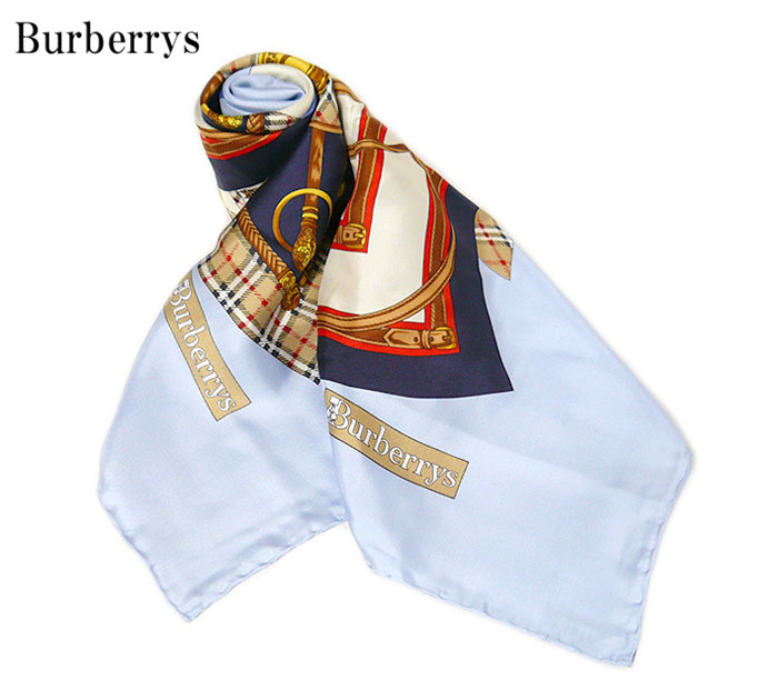 【楽天市場】【Burberrys】 バーバリー ノバチェック スカーフ柄 スカーフ シルク ブルー系 青 イタリア製 ON1147【中古