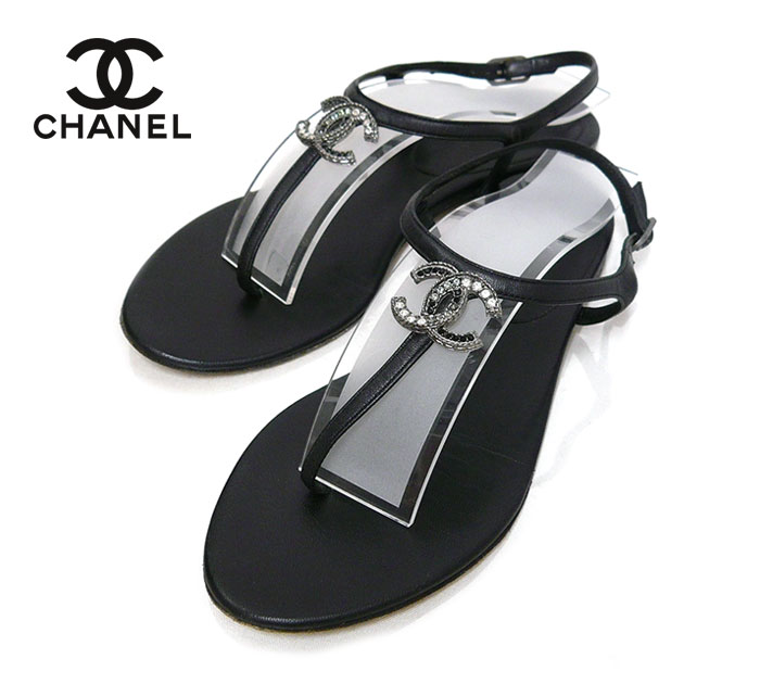 楽天市場 Chanel シャネル ココマーク ラインストーン トングサンダル フラット 35 1 2 C 約22 5cm ブラック系 黒 イタリア製 保存袋 箱付 On1786 中古 リサイクルストア エコライフ