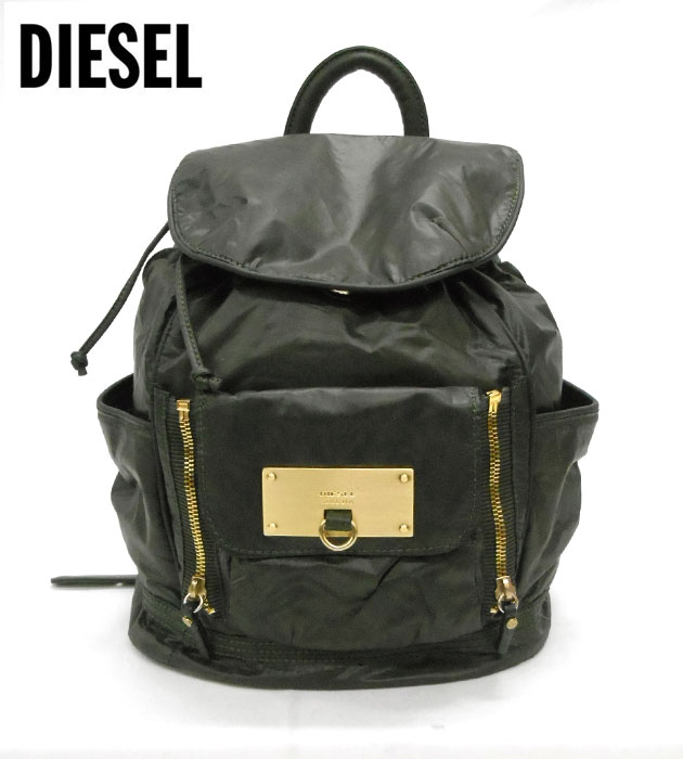 【楽天市場】【DIESEL】ディーゼル ナイロン レザー リュックサック バックパック カーキ【中古】FA0093：リサイクルストア エコライフ