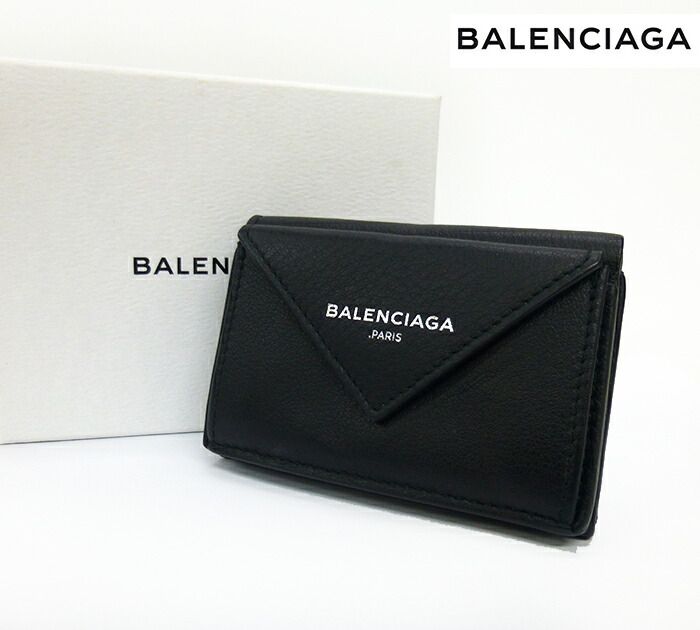 【楽天市場】【BALENCIAGA】バレンシアガペーパー ミニウォレット 財布 391446 レザー 三つ折り 黒 BOX付き 美品 【中古