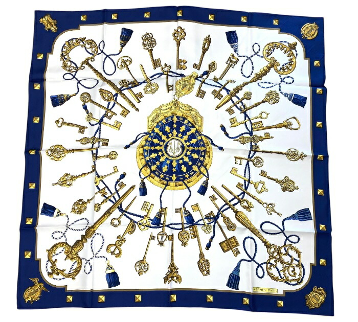 HERMES 鍵モチーフ スカーフ 90cm HERMÈS 鍵モチーフ シルクスカーフ 90cm x 90cm