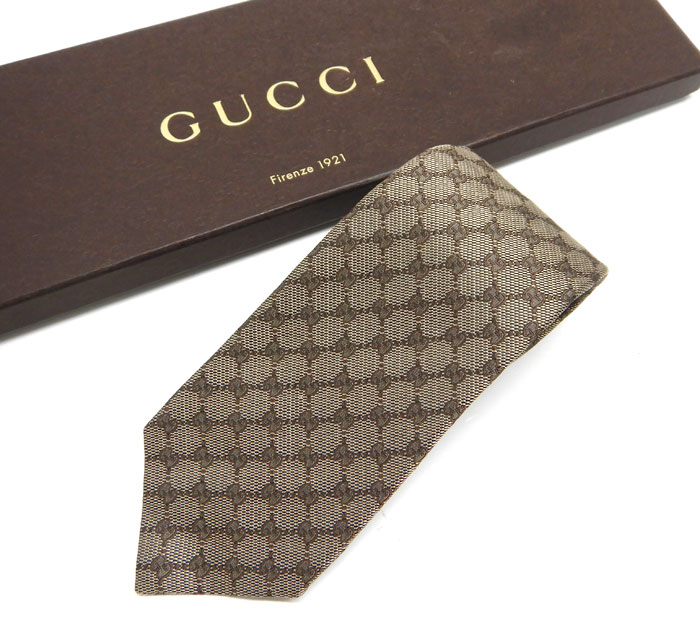 【GUCCI】 グッチ 221582 4B002 GG柄ネクタイ 箱付き ブラウン 【中古】FB2974