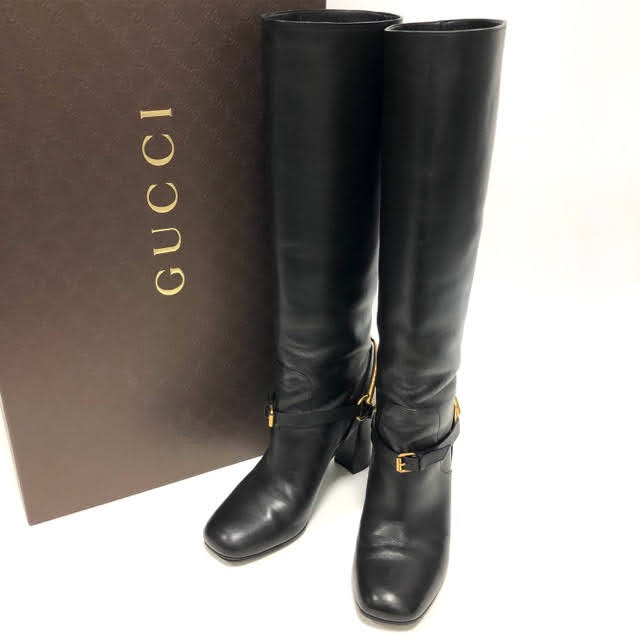 GUCCI【美品】レザーロングブーツ　34H 21.5センチ GUCCI ロングブーツ (34 1/2)｜商品番号：2200021115655 - 買取王国