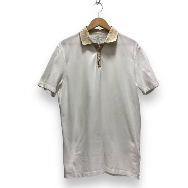 【切り詰めしました】【BRUNELLO CUCINELLI】ブルネロチネリ うつり変わり スポーツシャツ 白いこと 二分の一名取り草 大きさXL メンズ 成人男性用 トップス イタリア製 良品 RC4410【中古】