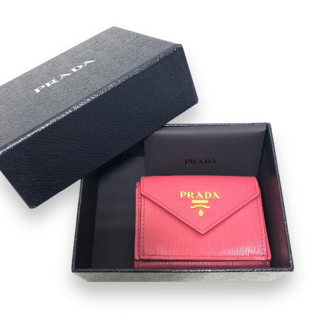 【箱付き】PRADA ヴィテログレイン 三つ折り財布 ミニ財布 ベージュ ピンク ec-23040-1.jpg