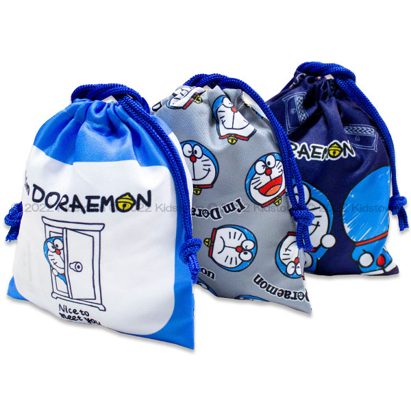 送料無料 ドラえもん 巾着 3枚組 870993 青 グレー 紺 Sサイズ 約18×21cm ポリエステル100％ I’m Doraemon 藤子プロ画像