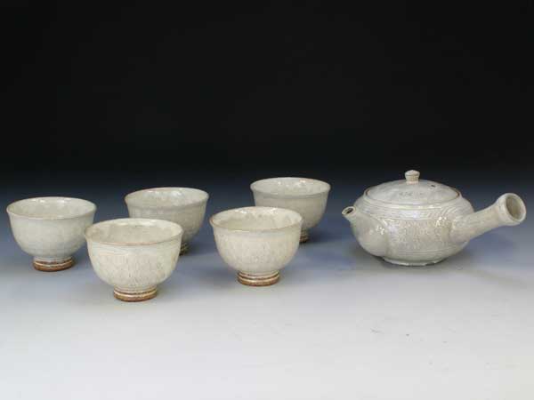 京焼・清水焼 急須茶器揃 JGT215 白印華【貨物輸送無料】
