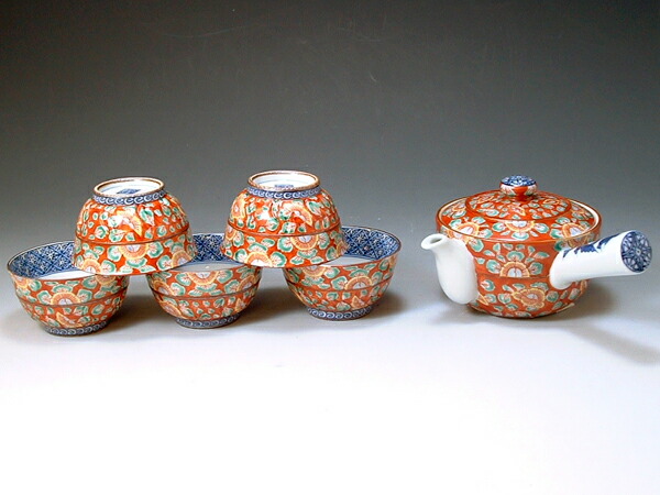 京焼・清水焼 急須茶器揃 彫赤絵花鳥(ほりあかえかちょう) 雙 JSH137