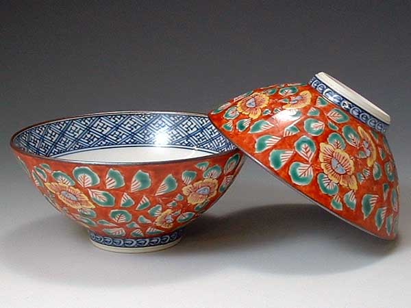 京焼 清水焼 雙窯 組飯碗 彫赤絵花鳥 LUN024 京焼 清水焼 雙窯 組飯碗 彫赤絵花鳥 LUN024