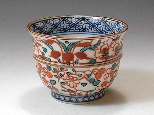 京焼・清水焼 茶の葉呑茶碗 QVY099 彫赤絵花鳥 5客書き割り【貨物輸送無料】