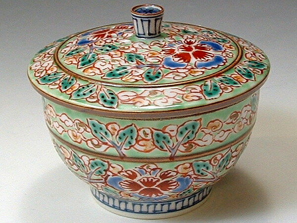 京焼・清水焼 茶の葉呑茶碗 QIN006 ヒワ花雲 蓋付 5客書き割り【貨物輸送無料】
