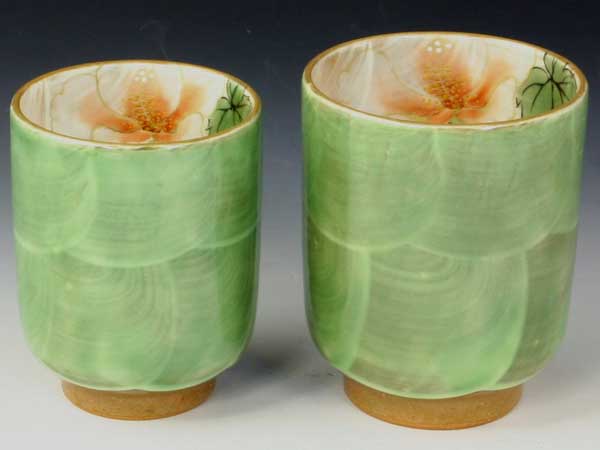 京焼・清水焼 湯呑 KTA379 織部芙蓉 組湯呑【送料無料】|e-特鮮便
