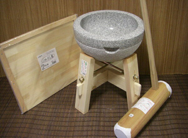 餅つき道具 二升用臼 木台・杵L・二升用のし板セット オフィス木村it21|いい友 店