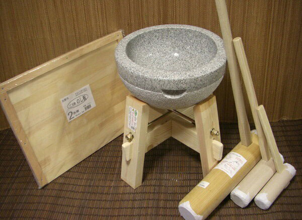 餅つき道具 二升用臼 木台・杵M・子供用キネ大小2本・二升用のし板セット オフィス木村it21|いい友 店
