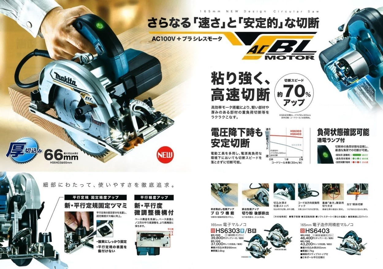 マリーズマキタ 電子マルノコ黒 刃径165mm 切込66mm ACブラシレス