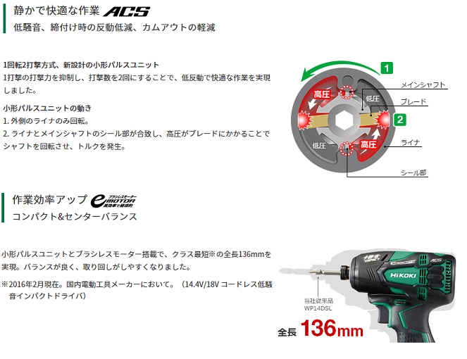 HiKOKI 充電インパクトドライバ WHP18DBL(2LXPK) マルチボルト（マルチ