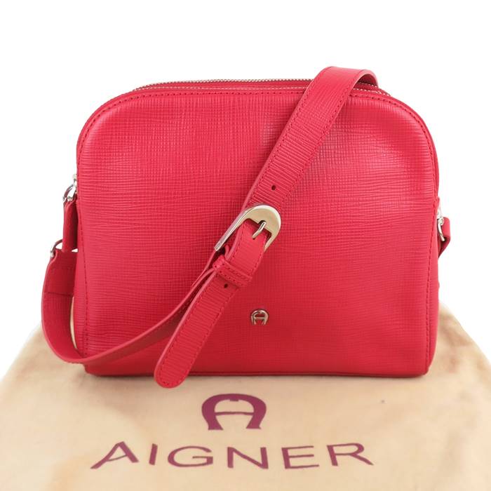 【中古】正規品 AIGNER アイグナー レザー ショルダーバッグ クラッチバッグ 2WAY レッド 【送料無料】