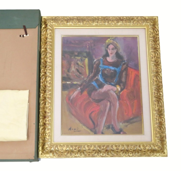 【中古】原精一 女性像 サイン入り 油彩 油絵 F6号 額入り 額装 洋画家 国画会会員 インテリア 黄袋・外箱付き【送料無料】
