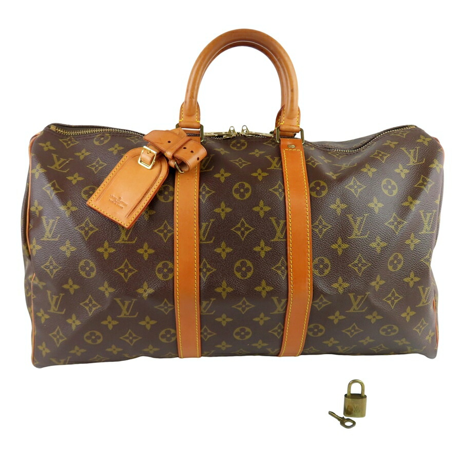 【中古】置き目品 LOUIS VUITTON ルイヴィトン キーポル45 Keepall 45 モノグラム 赤銅色 ボストンバッグ 名まえ引き舟 ポワニエ パドロック付き添い人 フランス共和国製 【貨物輸送無料】