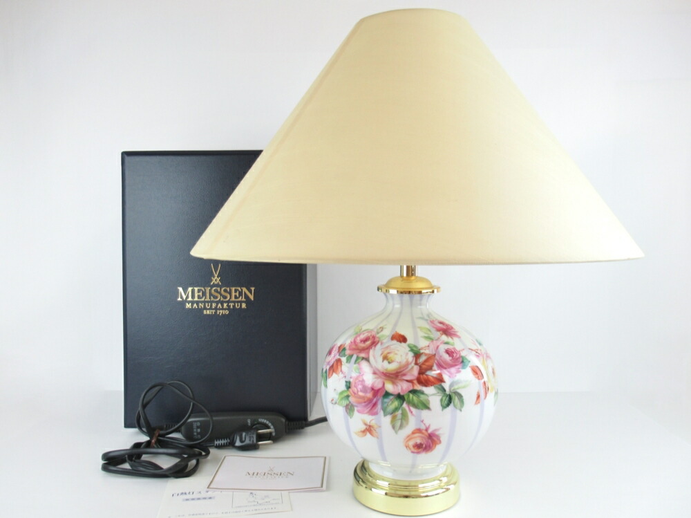 【中古】 置き目品 Meissen マイセン 瀬戸もの 大輪の薔薇 ホルスト・ブレッチュナイダー 青写真 ローズ サクラ色 花飾りつけ 一覧表照明ランプ 疑しさ照明ランプ 卓上点火装置 照明ランプ点火装置 箱付き添い人【貨物輸送無料】