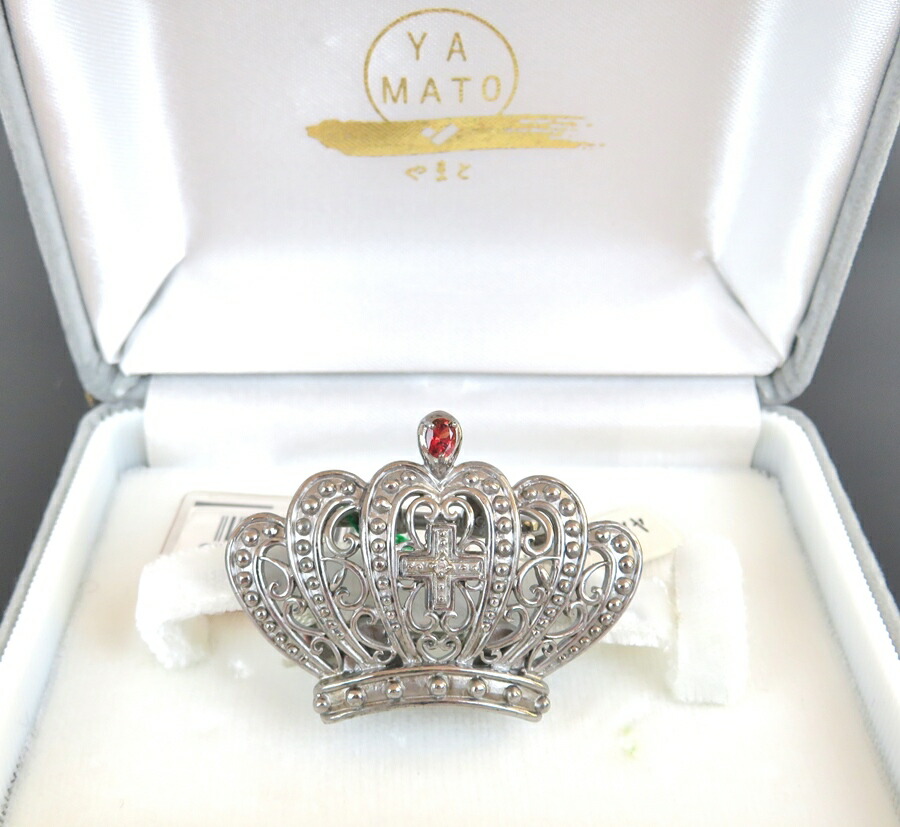 百貨店SALE押さえる通貨価値!!【中古】YAMATO やまと 帯留 帯状髪飾り 0.01Ct 金剛石 ガーネット 黒ロジューム しろがね色 和装小物 着付け小物 容れもの付き添い人