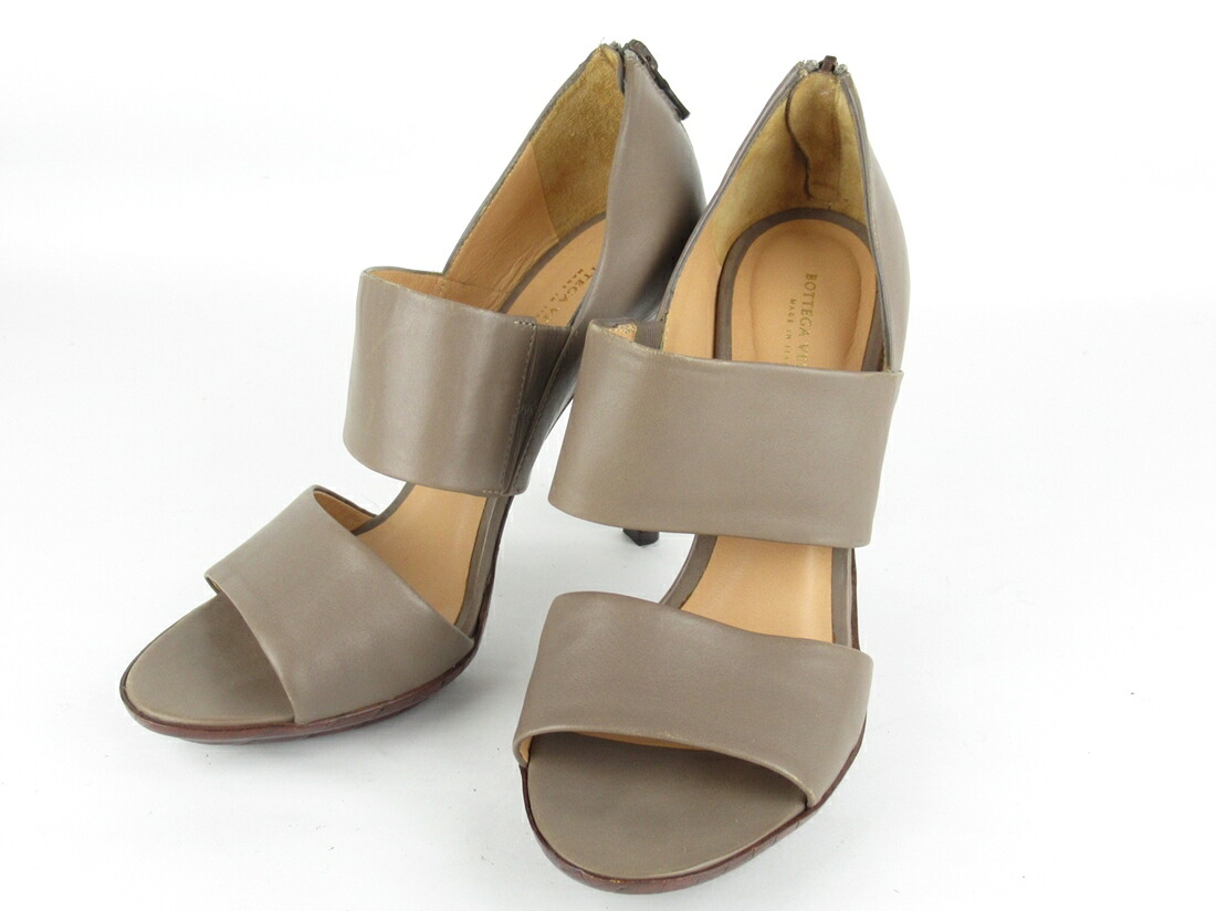 【中古】正規品 BOTTEGA VENETA ボッテガ・ヴェネタ ボッテガ・ベネタ レディース ハイヒール グレージュ パンプス サンダル バックファスナー バックジッパー 11cmヒール　ピンヒール 36 1/2 婦人 女性 イタリア製【送料無料】｜株式会社ｅ-バリュー