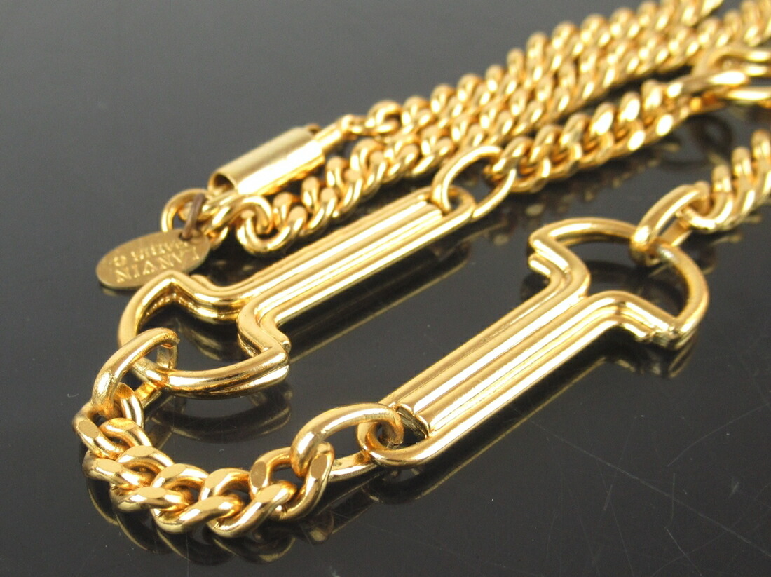 百貨店SALE制限事項通貨価値!!【中古】定まり品 LANVIN ランバン ゴールド声の調子 ロングチェーンネックレス ブランド名添え物 二連 全長106糎