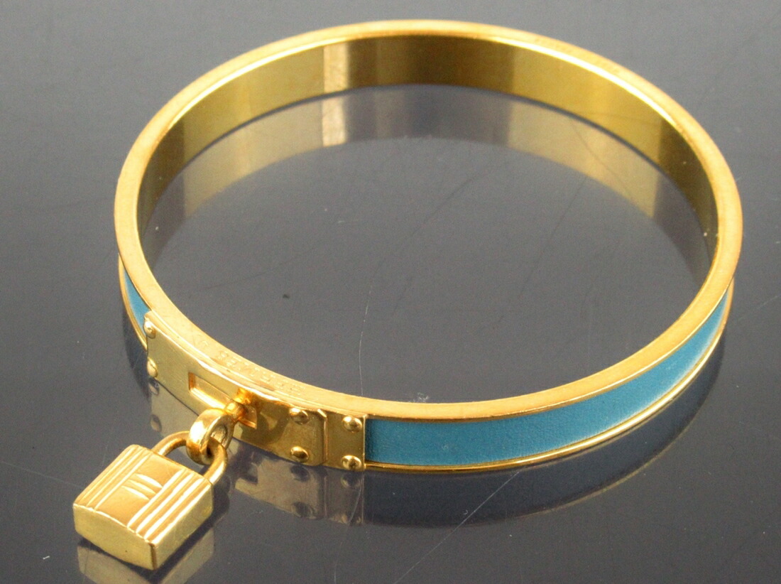 【中古】置き目品 HERMES エルメス ケリーバングル カデナ パドロック 青み×ゴールド声の調子 男女兼用付属品 フランス共和国製【貨物輸送無料】