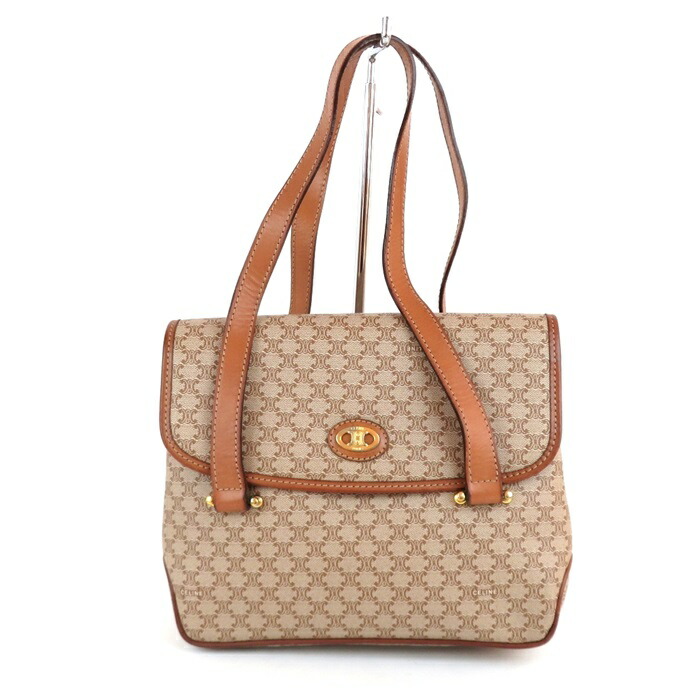 【中古】正規品 CELINE セリーヌ マカダム PVCｘレザー ハンドバッグ ブラウン イタリア製【送料無料】