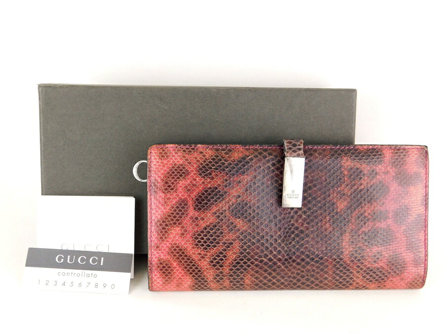 【中古】正規品 GUCCI グッチ 長財布 札入れ レザー 革製 パイソン ヘビ革 レッド 赤系 外箱付き【送料無料】|株式会社e-バリュー