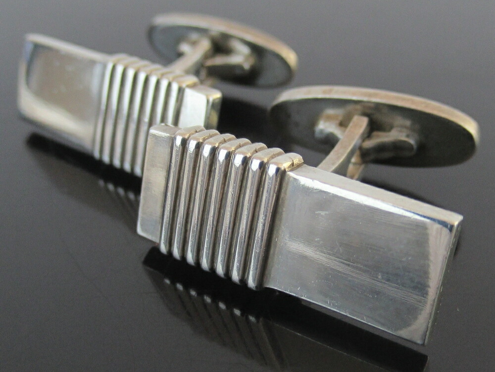 【中古】置き目品 GEORG JENSEN ジョージ・ジェンセン カフスリンク 折り返し山猫 #80 しろがね色925 矩形 四辺形 デンマーク王国製【貨物輸送無料】