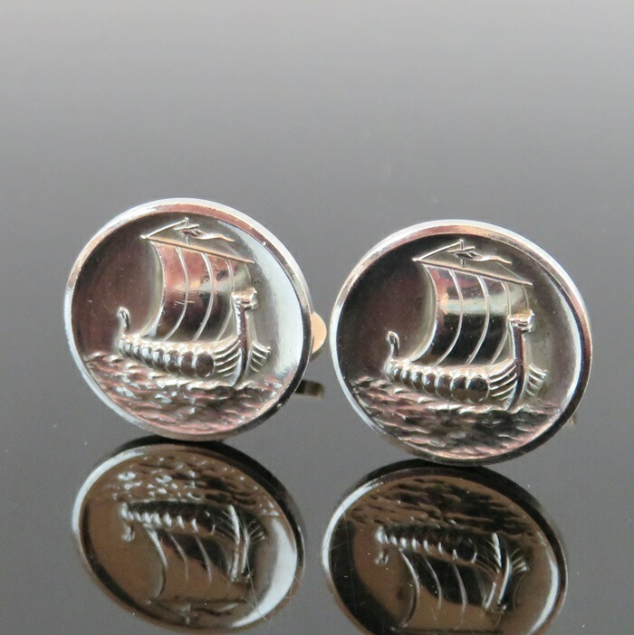 【中古】正規品 GEORG JENSEN ジョージ・ジェンセン カフスボタン カフリンクス #50シルバー925 帆船 ラウンド デンマーク製　メンズアクセサリー 16.0g【送料無料】