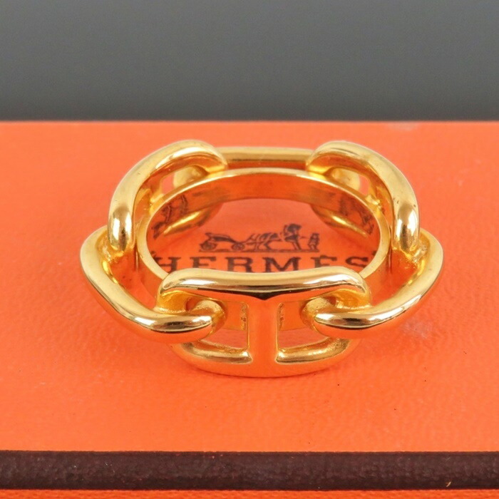 百貨店SALE押さえる通貨価値!!【中古】定め事品 HERMES エルメス シェーヌダンクル えり巻き輪っか ゴールド色つや 外箱付き添い人