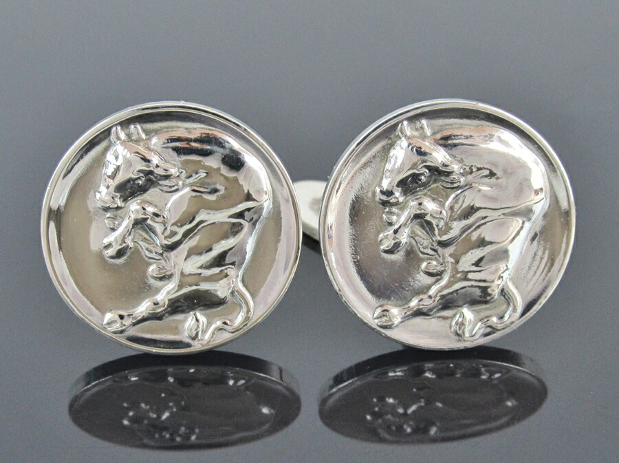 【中古】置き目品 GEORG JENSEN ジョージ・ジェンセン カフスリンク 折り返し山猫 #70 しろがね色925 丸形 ラウンド  デンマーク王国製【貨物輸送無料】