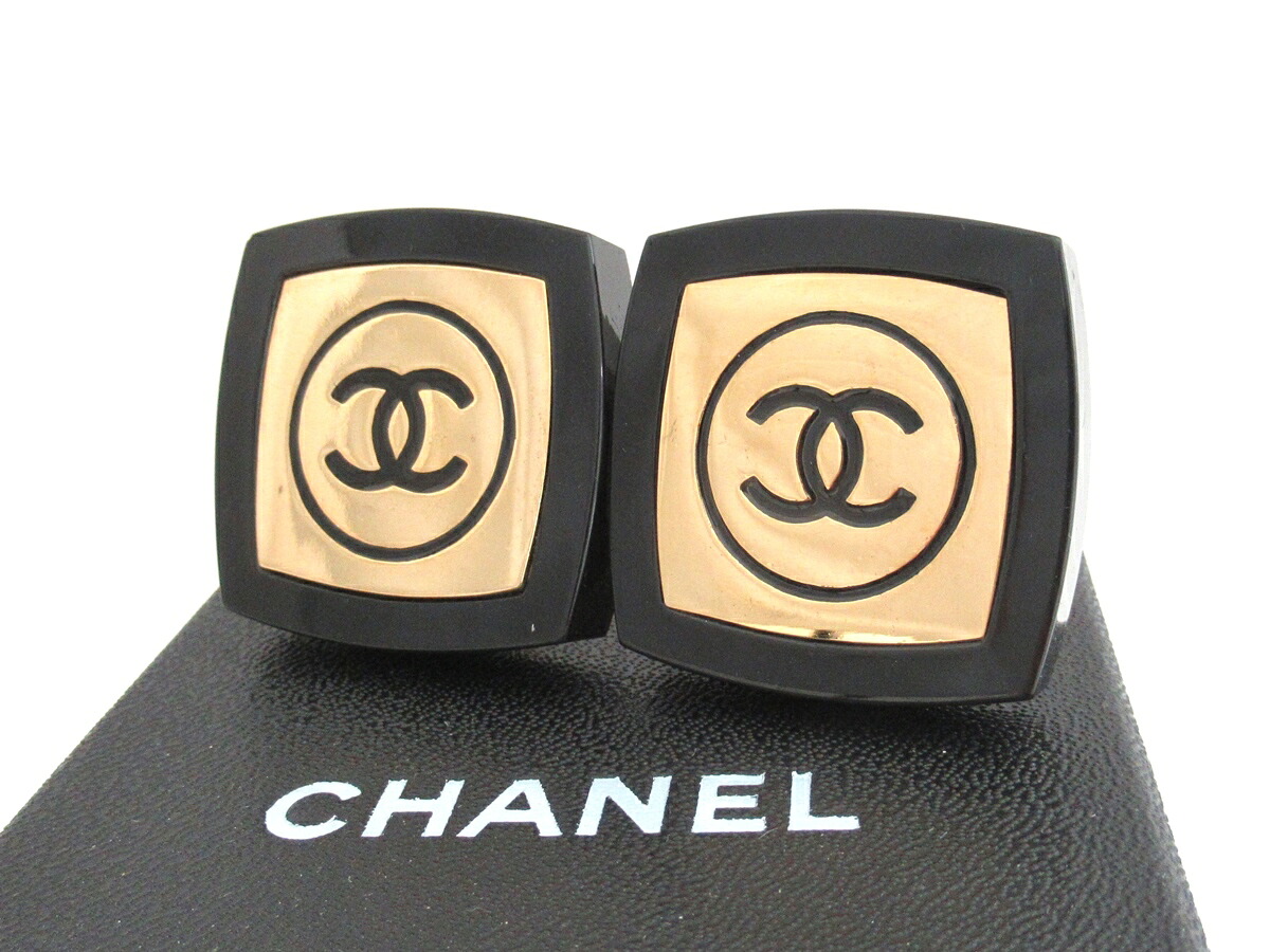 【中古】CHANEL シャネル CCロゴ ゴールドカラーｘブラック ジャンボ イヤリング クリップ ココマーク 外箱付【送料無料】