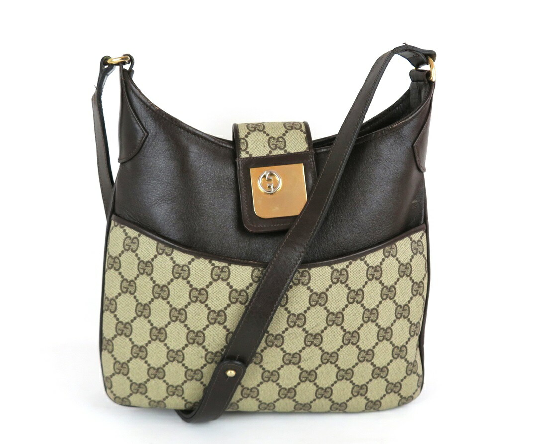 百貨店SALE制限事項通貨価値!!【中古】定まり品 GUCCI GGスプリーム 帆布なめし革 ショルダーバッグ 赤銅色 イタリア製