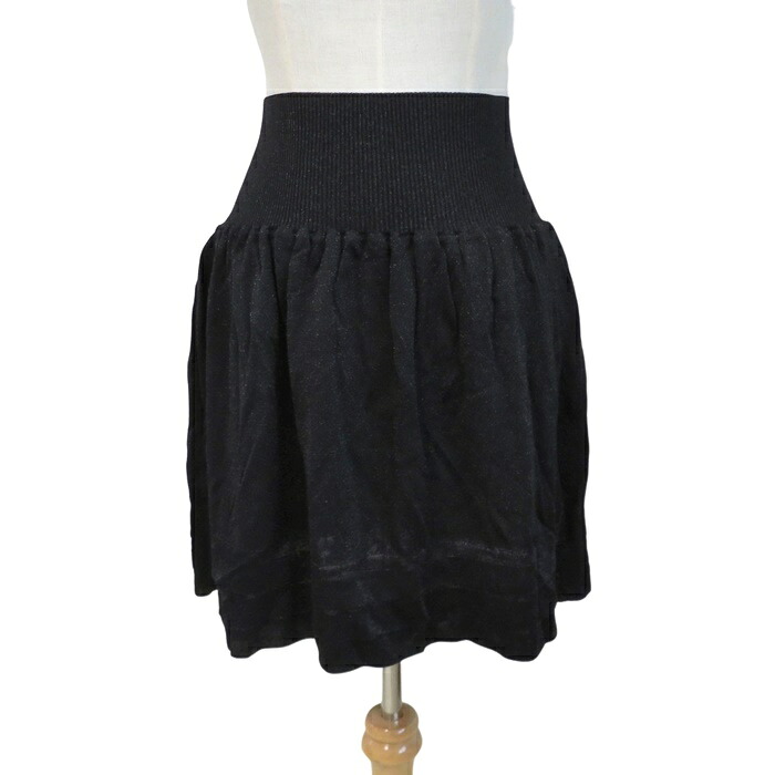 【中古】正規品 CHANEL シャネル ニットスカート フレアスカート ミニスカート ラメ ブラック サイズ34 ウエストゴム フランス製【送料無料】